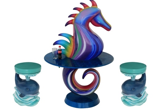 BJM0021 BEAUTIFULLY PAINTED SEA HORSE TABLE FUNNY CUTE WHALE STOOLS
