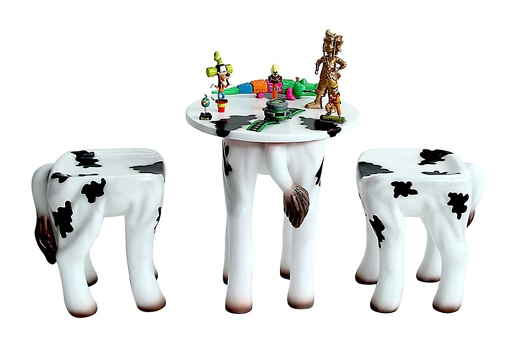 JBA259A PAIR OF CHILDS COW ANIMAL STOOLS CHILDS COW TABLE 1