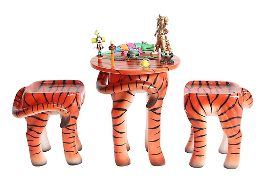 JBA263A PAIR OF CHILDS TIGER ANIMAL STOOLS CHILDS TIGER TABLE 1
