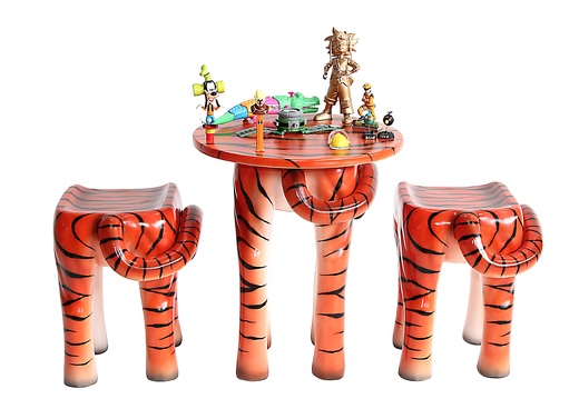 JBA263A PAIR OF CHILDS TIGER ANIMAL STOOLS CHILDS TIGER TABLE 2