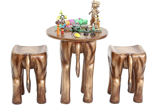 JBA265A PAIR OF CHILDS GOLD ANTIQUE EFFECT LION STOOLS CHILDS GOLD LIONS TABLE 2