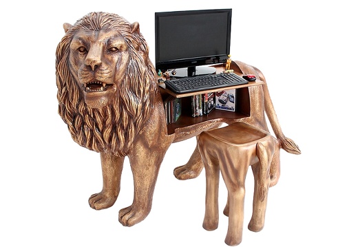 JBA280 MALE LION GOLD EFFECT COMPUTER STAND LION GOLD EFFECT SEAT 1