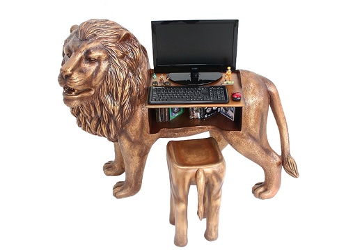 JBA280 MALE LION GOLD EFFECT COMPUTER STAND LION GOLD EFFECT SEAT 2