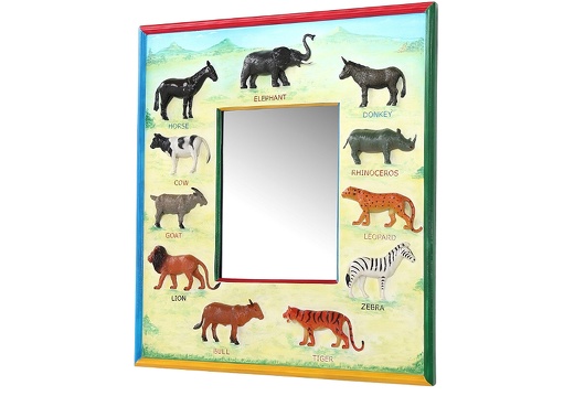 JBF137 CHILDRENS LEANING CENTER MIRROR WITH EMBOSSED ANIMALS LETTERS