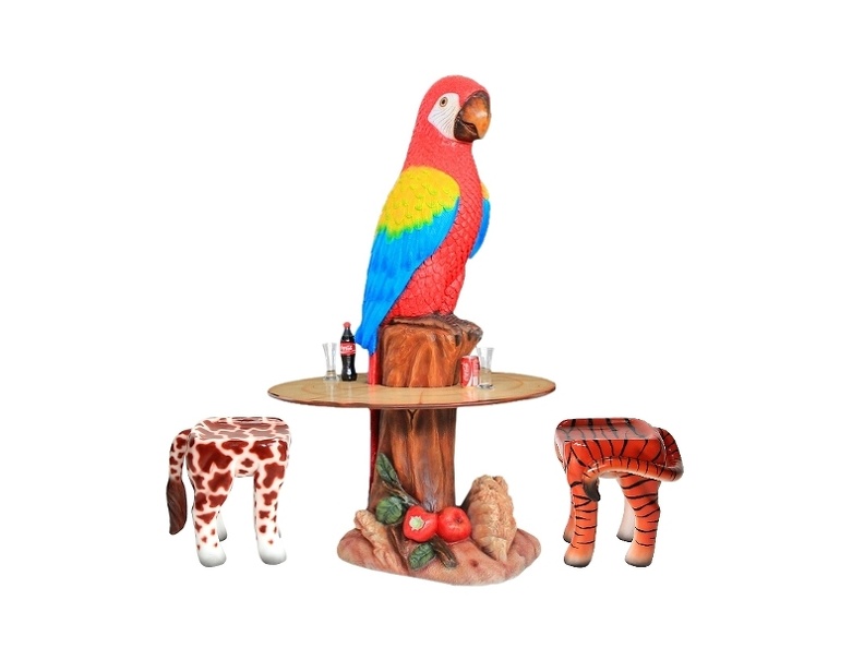 JJ357_LARGE_PARROT_ON_TREE_BRANCH_WOOD_EFFECT_TABLE_2_ANIMAL_STOOLS.JPG