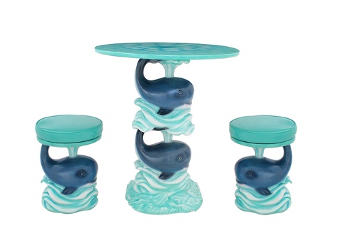 JJ451 FUNNY 2 CUTE WHALE TABLE WATER EFFECT TOP 2 WHALE CHAIRS