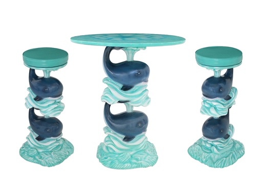 JJ452 FUNNY 2 CUTE WHALE TABLE WATER EFFECT TOP 2 WHALE STOOLS