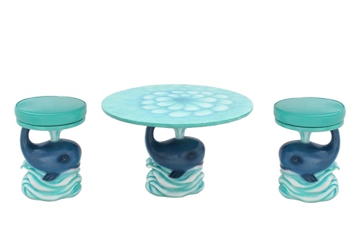 JJ453 FUNNY CUTE WHALE TABLE WATER EFFECT TOP LARGE 2 WHALE STOOLS