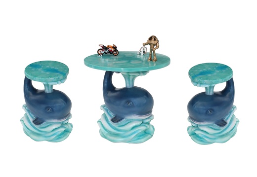 JJ454 FUNNY CUTE WHALE TABLE WATER EFFECT TOP SMALL 2 WHALE STOOLS