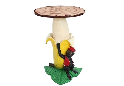 JJ625 FUNNY MONKEY HOLDING A BANANA WITH WOOD EFFECT TOP TABLE SMALL 1