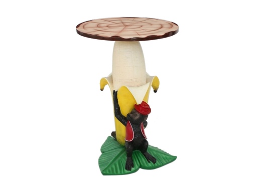 JJ625 FUNNY MONKEY HOLDING A BANANA WITH WOOD EFFECT TOP TABLE SMALL 2
