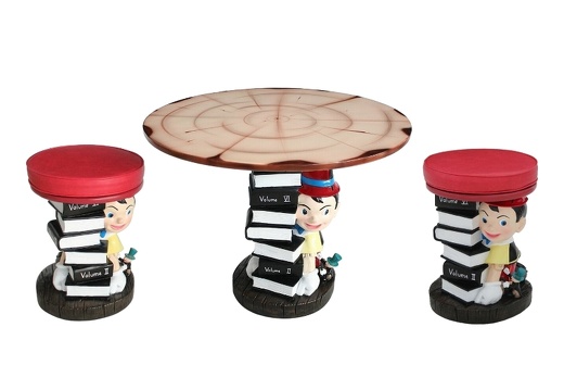 JJ637TL 2 X PINOCCHIO WITH SCHOOL BOOKS STOOL WOOD EFFECT TOP TABLE LARGE