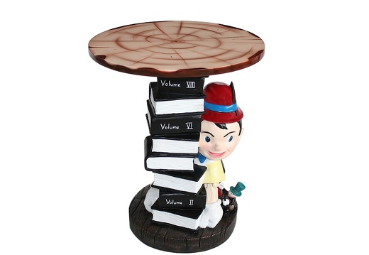 JJ637TS PINOCCHIO WITH SCHOOL BOOKS JIMINY CRICKET WOOD EFFECT TOP TABLE SMALL 1