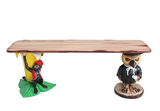 JJ639 FUNNY OWL TEACHER FUNNY MONKEY BENCH WITH WOOD EFFECT TOP