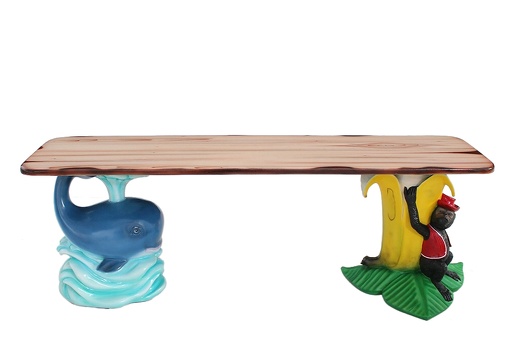 JJ640 FUNNY BLUE WHALE FUNNY MONKEY BENCH WITH WOOD EFFECT TOP