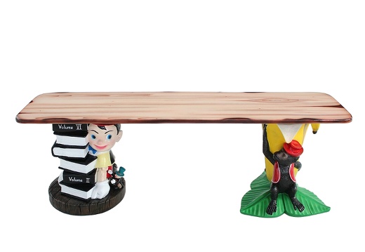 JJ641PM PINOCCHIO FUNNY MONKEY HOLDING A BANANA BENCH WOOD EFFECT TOP