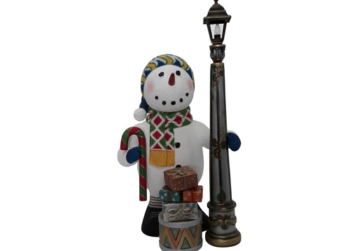 1634 CHRISTMAS SNOWMAN STATUE LAMPOST WITH CANDY CANE 1