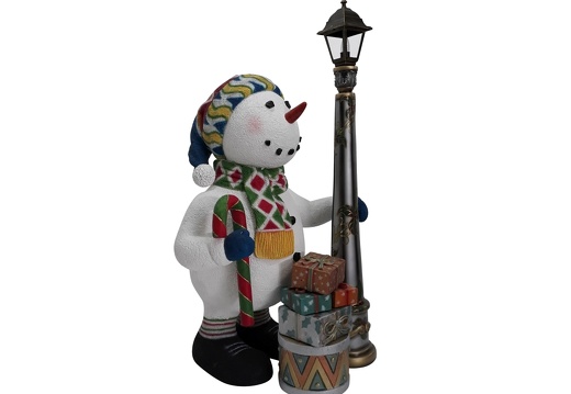1634 CHRISTMAS SNOWMAN STATUE LAMPOST WITH CANDY CANE 2
