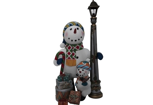 1635 CHRISTMAS SNOWMAN STATUE LAMPOST WITH BABY SNOWMAN 1