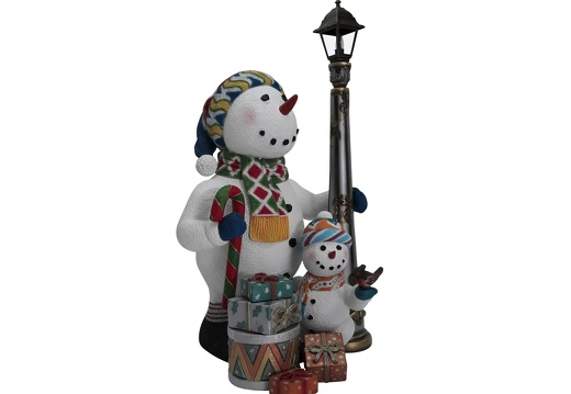 1635 CHRISTMAS SNOWMAN STATUE LAMPOST WITH BABY SNOWMAN 2