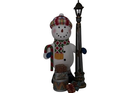 1647 FUNNY CHRISTMAS SNOWMAN STATUE HOLDING CANDY CANE LAMPOST 1