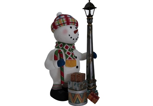 1647 FUNNY CHRISTMAS SNOWMAN STATUE HOLDING CANDY CANE LAMPOST 2