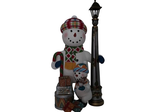 1648 FUNNY CHRISTMAS SNOWMAN STATUE HOLDING CANDY CANE WITH BABY SNOWMAN 1