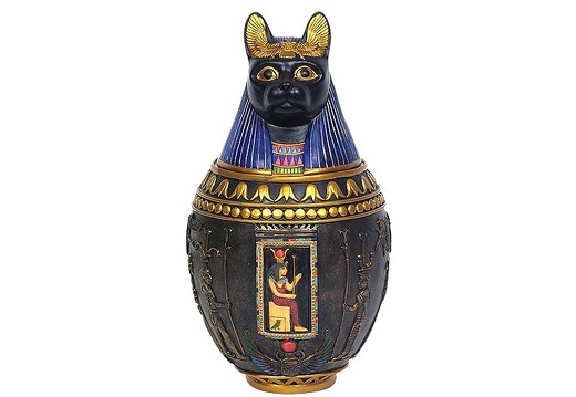 JJ1266 EGYPTIAN TOMB CAT VASE WITH OPENING TOP