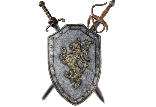 N230 MEDIEVAL KNIGHT IN AMOUR SWORDS SHIELD WALL MOUNTED 1