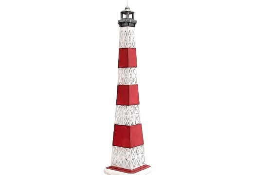 JBTH151 RED WHITE LIGHT HOUSE ON MOUNTAIN CLIFF ROCK BASE 6 FOOT TALL