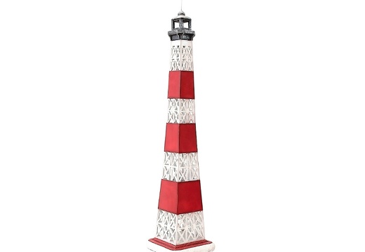 JBTH153 RED WHITE LIGHT HOUSE ON MOUNTAIN CLIFF ROCK BASE 9 FOOT TALL