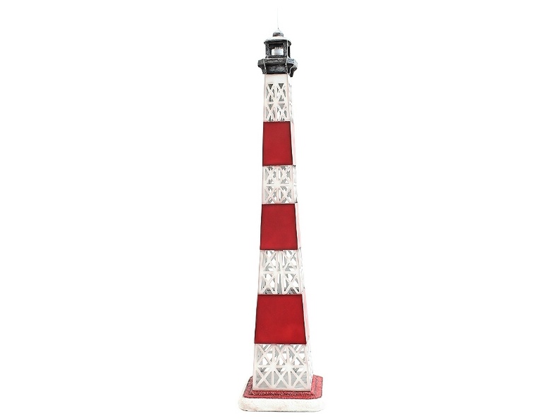 JBTH154_RED_WHITE_LIGHT_HOUSE_ON_MOUNTAIN_CLIFF_ROCK_BASE_11_FOOT_TALL.JPG