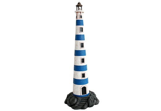 JBTH161 BLUE WHITE LIGHT HOUSE ON MOUNTAIN CLIFF ROCK BASE WITH STEPS 6 FOOT TALL