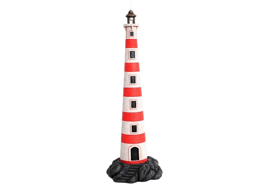 JBTH164 RED WHITE LIGHT HOUSE ON MOUNTAIN CLIFF ROCK BASE WITH STEPS 6 FOOT TALL