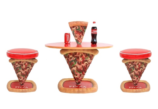 JBTH057D DELICIOUS LOOKING 3 SIDED PIZZA TABLE 2 X 3 SIDED PIZZA STOOLS