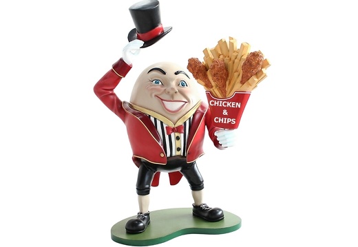 JBTH094 HUMPTY DUMPTY NURSERY RHYME STATUE DELICIOUS LOOKING FRIED CHICKEN CHIPS HAT OFF