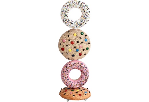 JBTH129 DELICIOUS WHITE COOKIE DOUGHNUTS ADVERTISING DISPLAY ALL ROTATE INDIVIDUALLY LOCKABLE CASTERS ON BASE 1