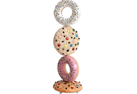 JBTH129 DELICIOUS WHITE COOKIE DOUGHNUTS ADVERTISING DISPLAY ALL ROTATE INDIVIDUALLY LOCKABLE CASTERS ON BASE 2