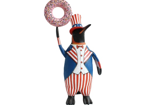 JBTH145 USA UNCLE SAM PENGUIN DELICIOUS LOOKING ROTATABLE WHITE CHOCOLATE DOUGHNUT