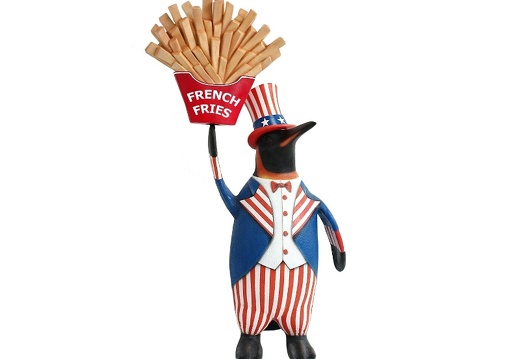 JBTH158 USA UNCLE SAM PENGUIN WITH DELICIOUS LOOKING FRENCH FRIES