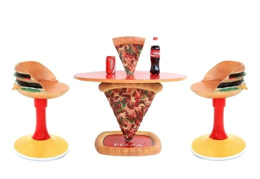 JBTH249B DELICIOUS LOOKING 3 SIDED PIZZA TABLE 2 CHEESE BURGER CHAIRS