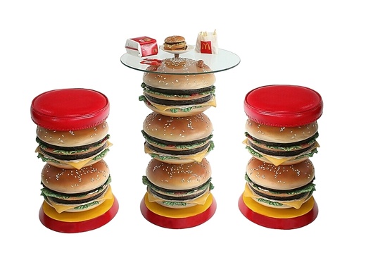 JBTH249 DELICIOUS 3 TIER DOUBLE DECKER CHEESE BURGER TABLE CHEESE BURGER STOOLS