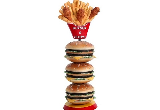 JBTH251 DELICIOUS LOOKING 3 TIER CHEESE BURGER CHICKEN CHIPS ADVERTISING DISPLAY STAND 1