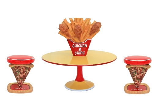 JBTH257E DELICIOUS LOOKING CHICKEN CHIPS TABLE 2 PIZZA SLICE STOOLS
