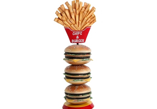 JBTH277 DELICIOUS LOOKING 3 TIER CHEESE BURGER FRENCH FRIES CHIPS ADVERTISING DISPLAY STAND 1