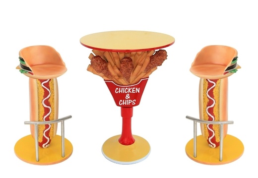 JBTH278F DELICIOUS LOOKING CHICKEN CHIPS TABLE 2 HOT DOG HAMBURGER CHAIRS
