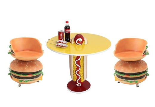JBTH278J DELICIOUS LOOKING HOT DOG TABLE 2 CHEESE BURGER CHAIRS