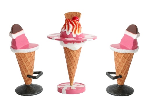 JBTH377D DELICIOUS LOOKING PINK ICE CREAM TABLE WITH FLAKE TOPING 2 ICE CREAM CHAIRS ALL FLAVORS AVAILABLE