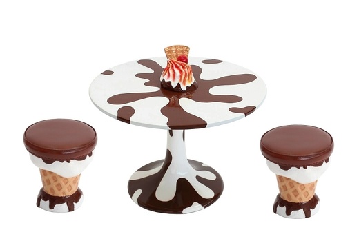 JBTH382A DELICIOUS LOOKING CHOCOLATE ICE CREAM TOPPING TABLE 2 ICE CREAM STOOLS