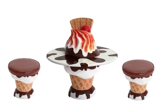 JBTH392A DELICIOUS LOOKING CHOCOLATE ICE CREAM TABLE ICE CREAM TOPPING 2 ICE CREAM STOOLS